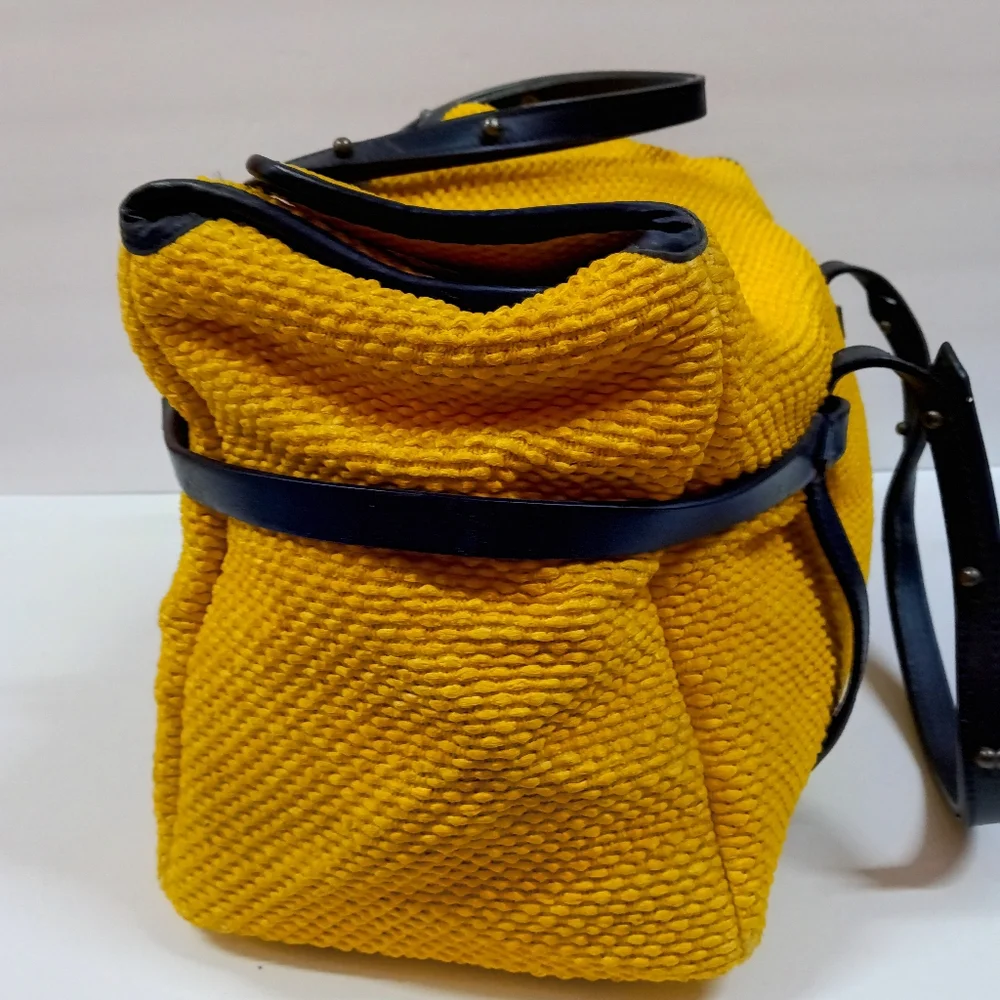 ALMI Bag Italian Nubby Textured Fabric with Genuine Black Leather Trim & Straps